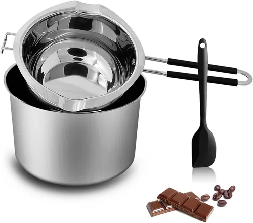 Juego de ollas de doble caldera, caldera doble de 40.6 fl oz, olla de acero inoxidable de 94.7 fl oz con espátula de silicona para derretir