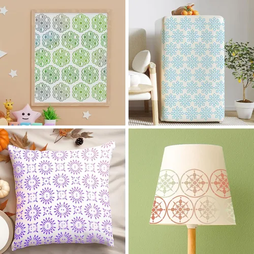 Miniatura 4 de 20 piezas de plantillas de mandala de 4x4'' para pintar en madera, piso, pared, azulejos, tela, plantillas de muebles reutilizables, plantilla