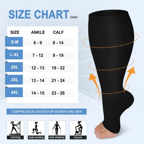 Miniatura 2 de Paquete de 3 calcetines de compresión de cobre para mujeres y hombres, 20-30 mmHg con punta abierta hasta la rodilla, medias altas para soporte