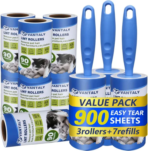 Juego de 900 hojas de rodillo extra pegajoso para depilación de mascotas y ropa, removedor de pelusa de perros y gatos, paquete de 10