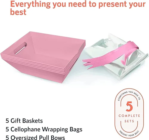 Miniatura 2 de Cestas rosas para regalos vacías [5PK] Kits de bricolaje - Cestas pequeñas rosas de 8x10" (20x25 cm), bolsas, lazos Para Pascua, San Valentín