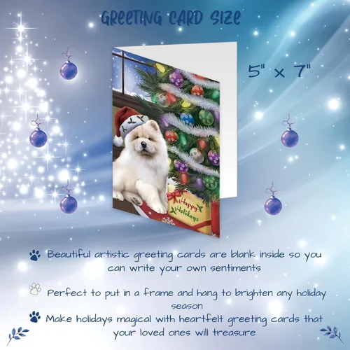 Miniatura 6 de Doggie of the Day Dogs With Tree And Present Chow Chow Dog Greeting Cards - Adorable Pets Invitation Cards with Envelopes - Pet Artwork Christmas