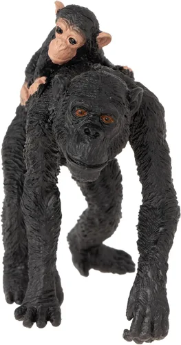 Miniatura 3 de MOJO - Madre y bebé chimpancés Figura de juguete pintada a mano Colección de vida silvestre Fiel a la vida y altamente detallada Diseñado