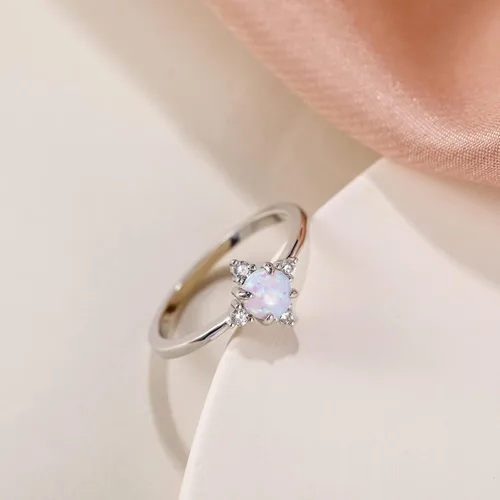 Miniatura 2 de SHINYSO Anillo de boda chapado en oro de 14 quilates para mujer, anillos finos y apilables, ópalo delicado con circonita cúbica, anillo