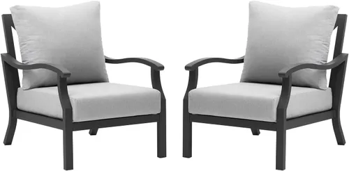 Outdoor Patio Furniture Sets Outdoor Sofa Set All-Weather 2 Pieces Single Sofa Chair with Thick Cushions Aluminum Armchairs,Dark Grey