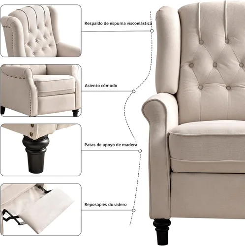 Miniatura 3 de EBELLO Silla reclinable con respaldo, sillón de tela con respaldo y decoración de remaches, sillón acentuado de estilo mitad de siglo con respaldo