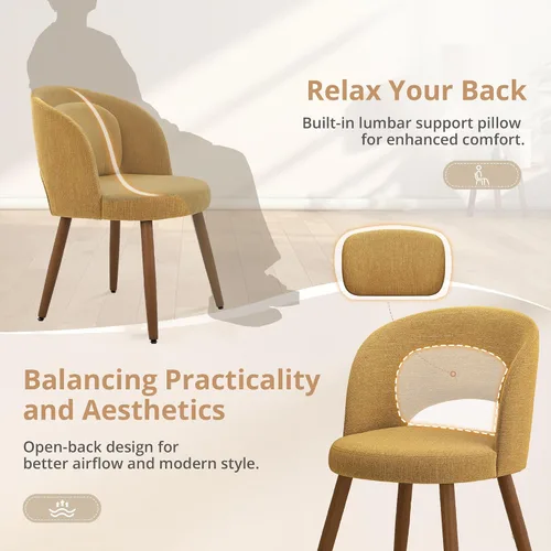 Miniatura 3 de LUE BONA Juego de 2 sillas de comedor, modernas sillas de cocina tapizadas con patas de madera maciza, respaldo curvado y soporte lumbar