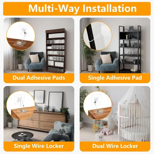 Miniatura 2 de Anclajes metálicos para muebles (10 paquetes) a prueba de bebés, correas adhesivas de seguridad de pared para muebles de 14 pulgadas para niños