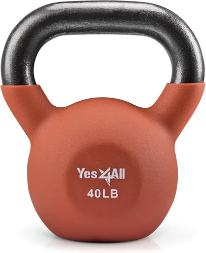 Yes4All Pesas rusas, pesas rusas de hierro fundido recubiertas de neopreno de 5-65 LB, asa de agarre ancho y fondo plano para balanceos, I. 40LB -
