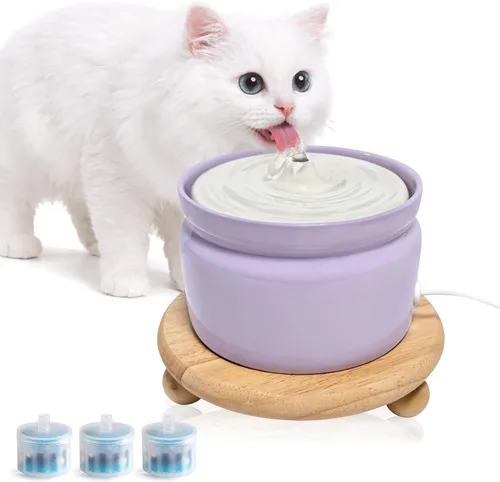 Miniatura 10 de Fuente de agua de cerámica para gatos, fuente automática para beber mascotas de 1 litro/32 onzas, bomba silenciosa alimentada por USB, triple Crema