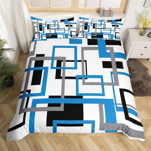 Miniatura 9 de Erosebridal Funda de edredón a rayas color negro y beige, funda de edredón bohemia moderna geométrica abstracta para mujeres, hombres y adultos