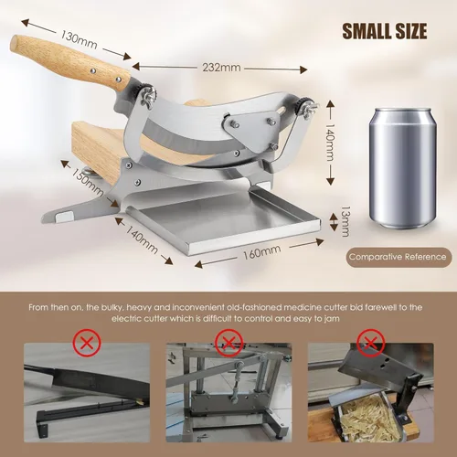 Miniatura 4 de CGOLDENWALL Rebanadora manual de 2 cuchillas de medicina china radiada, con bandeja magnética de acero inoxidable, para hierbas chinas, biltong