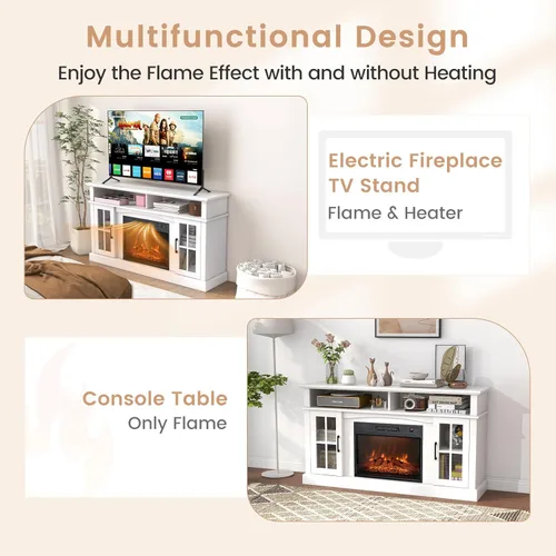 Miniatura 9 de Tangkula Soporte de TV con chimenea para televisores de hasta 65 pulgadas, consola de TV con chimenea eléctrica con control remoto, protección Blanco