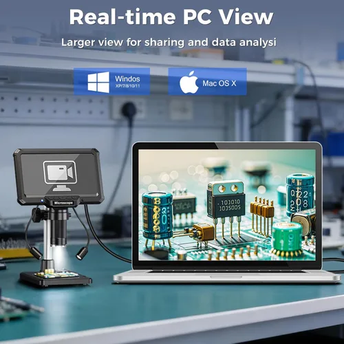 Miniatura 6 de Microscopio de soldadura digital de 7 pulgadas con control remoto para reparación de electrónica, lupa PCB de pantalla IPS 1200X, salida USB 16M