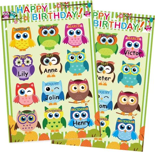 Miniatura 12 de Tabla de feliz cumpleaños para aula, 2 unidades, decoración de póster de cumpleaños de 17 x 12 pulgadas, recortes de calendario de cumpleaños