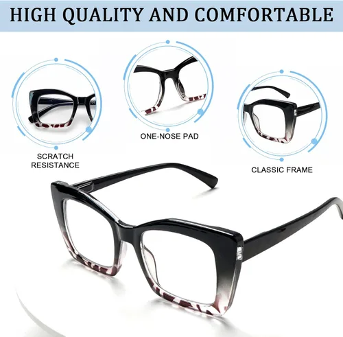 Miniatura 5 de Oversized Square Reading Glasse for Women,Blue Light Blocking Fashion Large Frame Computer Readers Spring Hinge