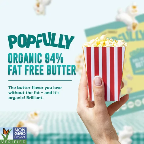 Miniatura 3 de POPFULLY Palomitas 94% libres de grasa totalmente explotadas, bolsas para compartir, sabor a mantequilla ligera, gran explosión, bolsas