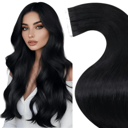 LaaVoo - Extensiones de cabello humano Remy adhesivas con cinta invisible, cabello negro natural, extensiones de cabello para mujeres de color, 20