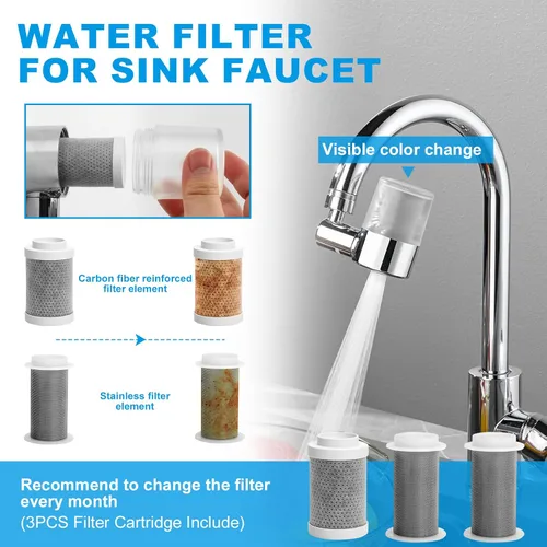 Miniatura 6 de Grifo de filtro de agua para fregadero, purificador de agua giratorio de 720°, filtro de grifo de baño que elimina cloro, fluoruro de cloro, metales