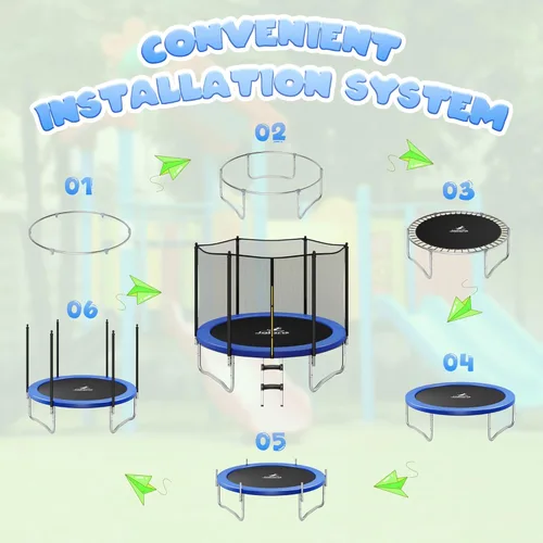 Miniatura 7 de JELENS Trampolín de 8 pies, 10 pies, 12 pies, 14 pies, 15 pies, trampolines para exteriores con red de cierre y escalera, trampolines recreativos