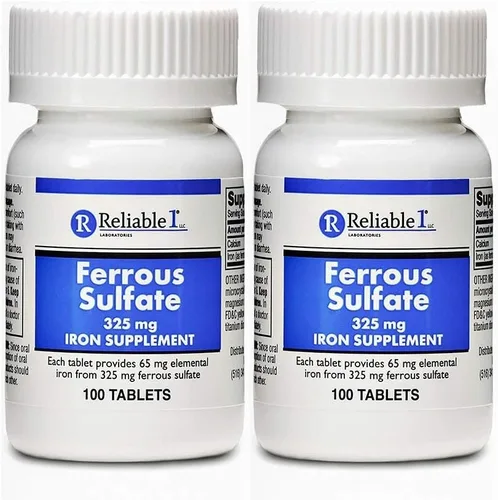 Suplemento de hierro de sulfato ferroso de 325 mg (paquete de 2) | Pastillas de hierro | | 100 tabletas de hierro por botella, paquete de 2