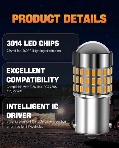 Miniatura 9 de 1156 Bombillas LED Ámbar Amarilla Luz de Señal de Giro 400% de Brillo 1141 1003 7506 Bombillas LED P21W Usadas para Luces Intermitentes Luz Trasera