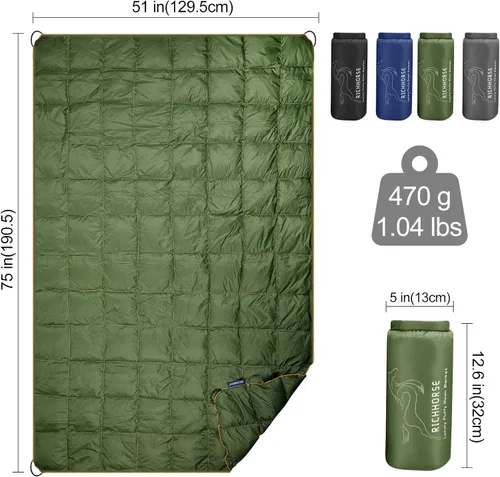 Miniatura 7 de Manta de plumón para campamento: ligera, plegable, inflada, portátil, resistente al agua, colcha para mochileros para acampar al aire libre, viajes