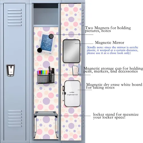 Miniatura 5 de Svartur Kit organizador de casillero negro con estante, estante, espejo, soporte para bolígrafos, pizarra blanca, artículos esenciales
