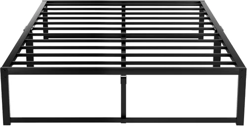 VECELO Base de cama de plataforma de 14 pulgadas, base de colchón, no necesita somier, soporte de listones de acero (tamaño matrimonial), color negro