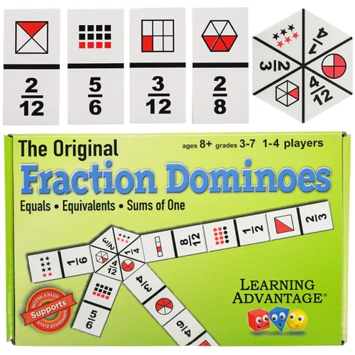 LEARNING ADVANTAGE Los Dominós de Fracción Originales | Juego de Fracción para Aprendizaje en Casa | 45 Dominós | Manipulativo Matemático para Niños