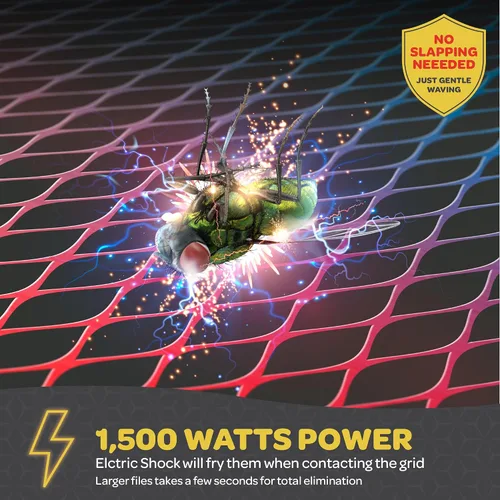 Miniatura 2 de Raqueta Matamoscas Eléctrica de Mano Zapeador de Insectos para Interiores/Exteriores - Potente 1500 Voltios Instantáneo Moscas/Insectos y Mosquitos