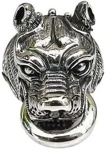 Miniatura 4 de Bikerringshop Anillo de cabeza de perro Pitbull de plata de ley