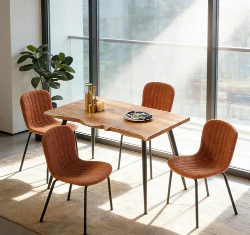 Miniatura 9 de Juego de mesa de comedor para 4, moderno juego de mesa de cocina de 5 piezas, mesa de comedor rectangular de 47 pulgadas y sillas vintage de piel