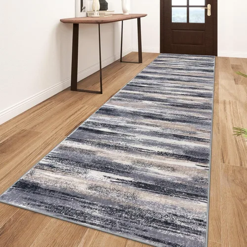Miniatura 16 de Lansny Alfombra moderna abstracta de 2 x 5 pies, color negro, gris, blanco, lavable, alfombra de entrada para cocina, alfombra antideslizante suave
