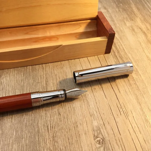 Miniatura 2 de LACHIEVA LUX Pluma estilográfica de palisandro, punta fina alemana, flujo de tinta suave, caja de regalo de madera con convertidor y 2 cartuchos