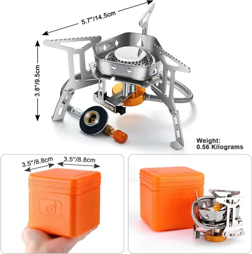 Miniatura 5 de Odoland Estufa de campamento a prueba de viento de 3500 W/6800 W con parabrisas, adaptador de recipiente de combustible, encendido piezoeléctrico