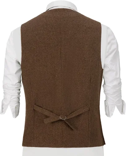 Miniatura 4 de Chalecos de tweed para hombre envejecidos de caza, chalecos de espiga para boda, retro, casual, lana, negocios, XS-4XL
