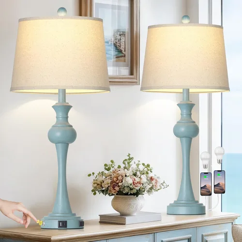 Miniatura 11 de Cinyirong Lámparas de mesa doradas de 28.75 pulgadas, modernas, con control táctil de 3 vías, regulable, con puertos USB A+C y salidas de CA