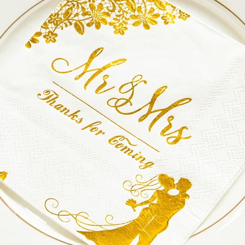 Miniatura 5 de 100 servilletas doradas de boda para recepción, cóctel, desechables para compromiso, decoración de fiesta de despedida de soltera