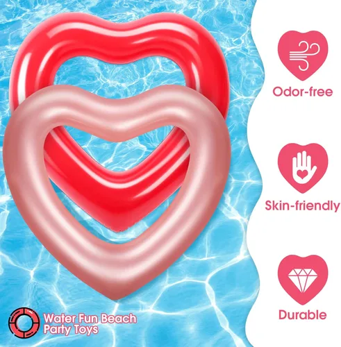 Miniatura 2 de Sumind Flotador de piscina con forma de corazón, 2 piezas, 47.3 x 39.4 pulgadas, anillos de natación inflables para despedida de soltera, tubo
