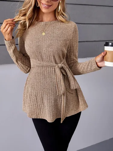 Miniatura 4 de MakeMeChic Camisas de maternidad para mujer, casual, manga larga, lazo frontal, punto acanalado, para embarazo