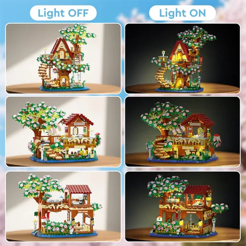 Miniatura 4 de Vziimo Juego de construcción de casa de árbol de cerezo en flor 3 en 1, ideas de casa de árbol de flores para adultos, juguetes coleccionables