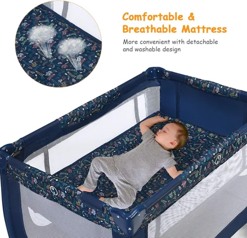 Miniatura 4 de HONEY JOY Pack and Play, corralito plegable con moisés, cuna de viaje ligera sin instalación desde recién nacidos hasta niños pequeños, centro