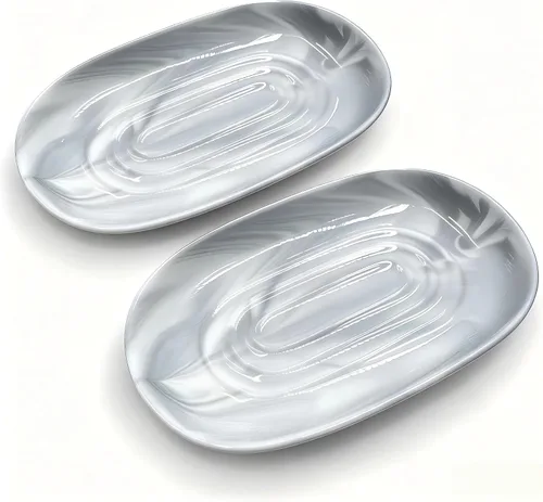 Miniatura 17 de Jabonera, Jabonera de Cerámica con Patrón de Mármol para Ducha, Bandeja Ahorradora de Jabón para Baño, Fregadero de Cocina y Tocador, Soporte Negro