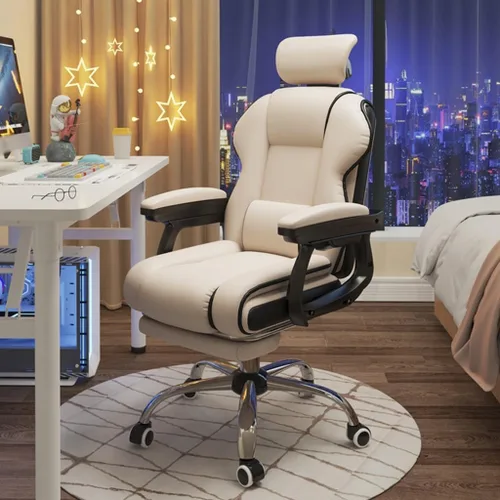 Miniatura 7 de Silla ergonómica de oficina, cómoda silla reclinable con respaldo alto para computadora con reposacabezas y almohada lumbar de 102 a 43.3 in, Blanco