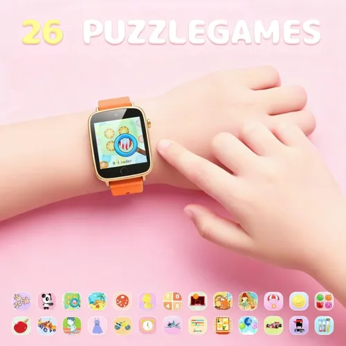 Miniatura 5 de Relojes para niñas de 4 a 12 años, reloj inteligente naranja para niños con cámara, 26 juegos de rompecabezas, reloj despertador, podómetro