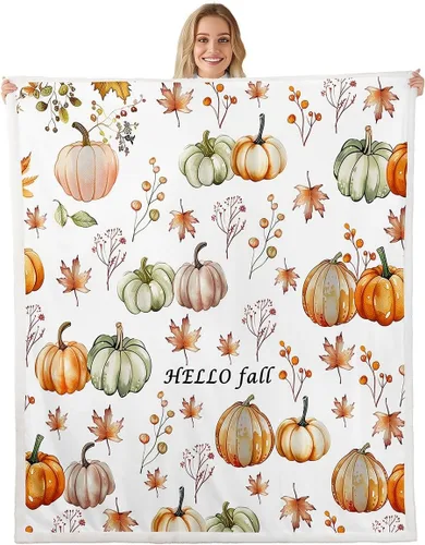 Miniatura 10 de Manfei Hello Fall Throw Blanket Pumpkin Maple Leaf Plaid Patchwork Fleece Blanket Autumn Theme Cozy Throws for Bed Couch Sofa,Kids Boys Girls Room