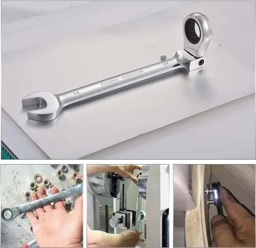 Miniatura 7 de KATUR Juego de llaves de trinquete de 0.866 in con cabezal giratorio flexible, llave combinada de trinquete, herramienta métrica de acero al cromo