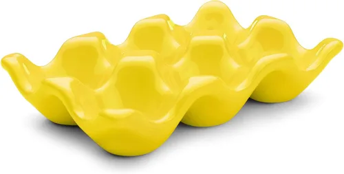 Miniatura 15 de Flexzion Organizador de huevos cerámico para nevera - Bandeja de huevos de 6 tazas, contenedor de porcelana para media docena, organizador de Gris