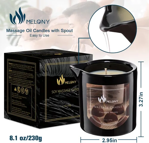 Miniatura 6 de MELONY Vela de Aceite de Masaje Excelente para Calmar, Aliviar y Relajar con Cera de Soja Natural 8.1oz (Chocolate Whiskey)